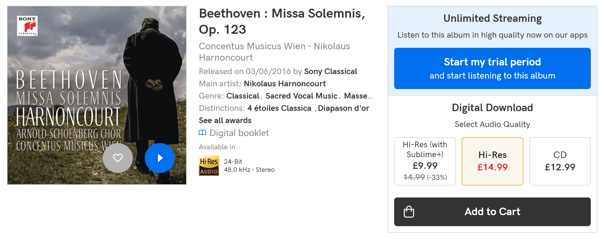 【Qobuz】 Beethoven : Missa Solemnis, Op. 123